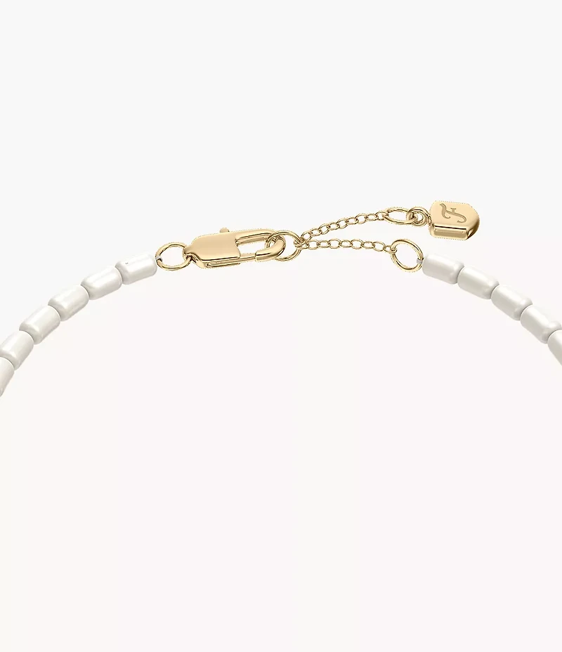 Harlow Rondelles White Acrylic Pearl Stainless Steel Station Bracelet