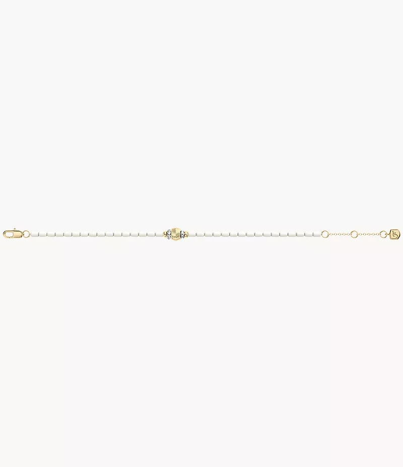 Harlow Rondelles White Acrylic Pearl Stainless Steel Station Bracelet