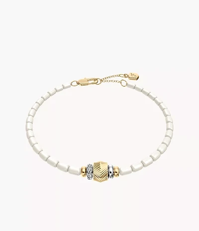 Harlow Rondelles White Acrylic Pearl Stainless Steel Station Bracelet