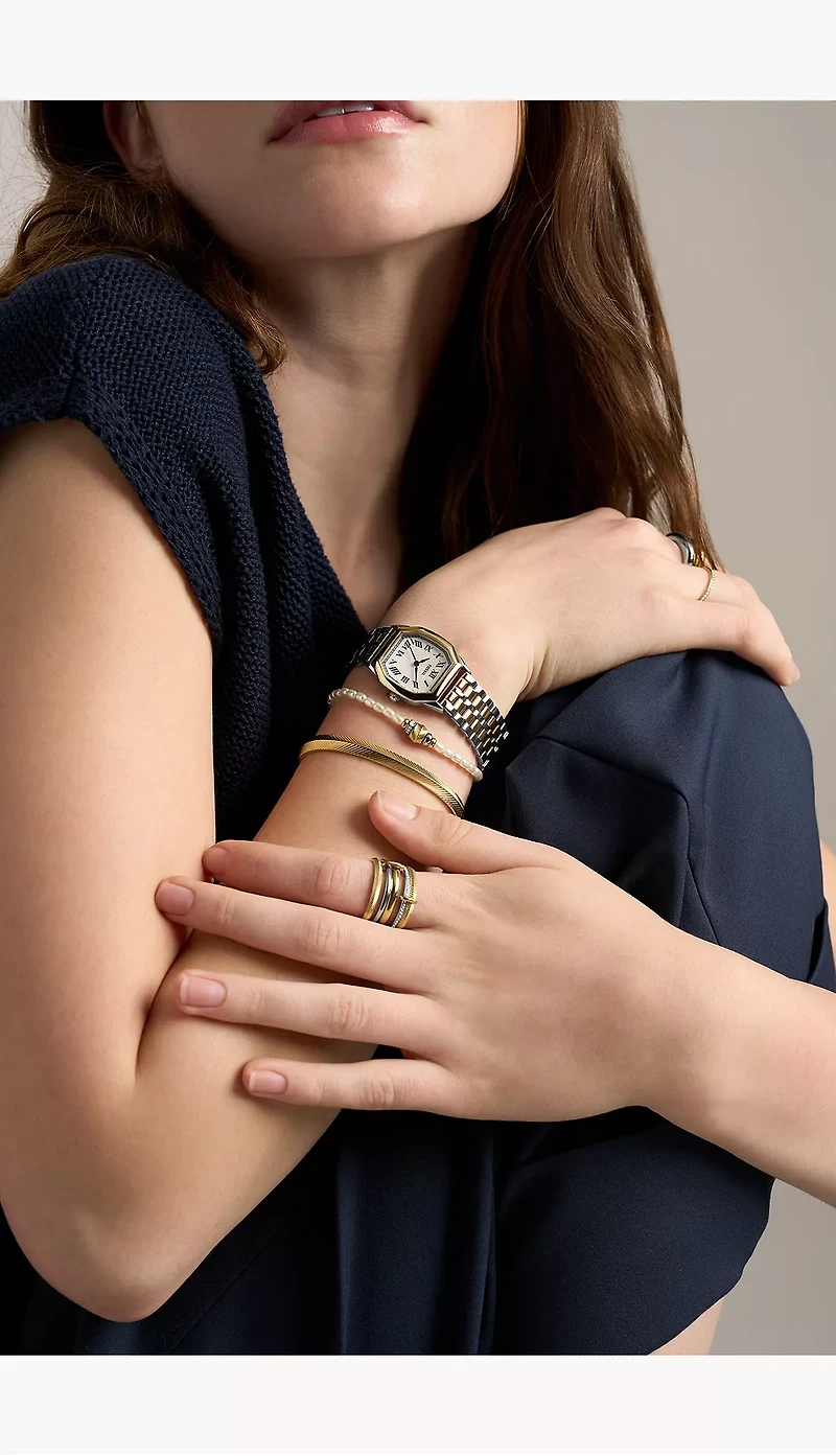 Harlow Rondelles White Acrylic Pearl Stainless Steel Station Bracelet