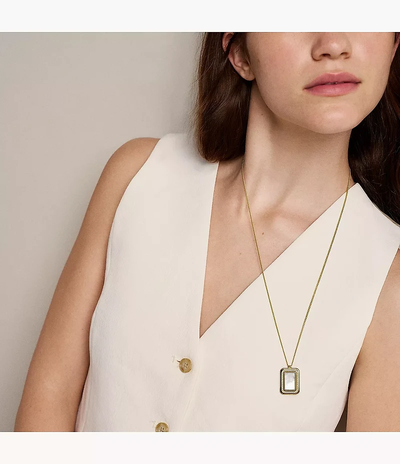 Raquel Glitz White Mother-of-Pearl Spinning Pendant Necklace