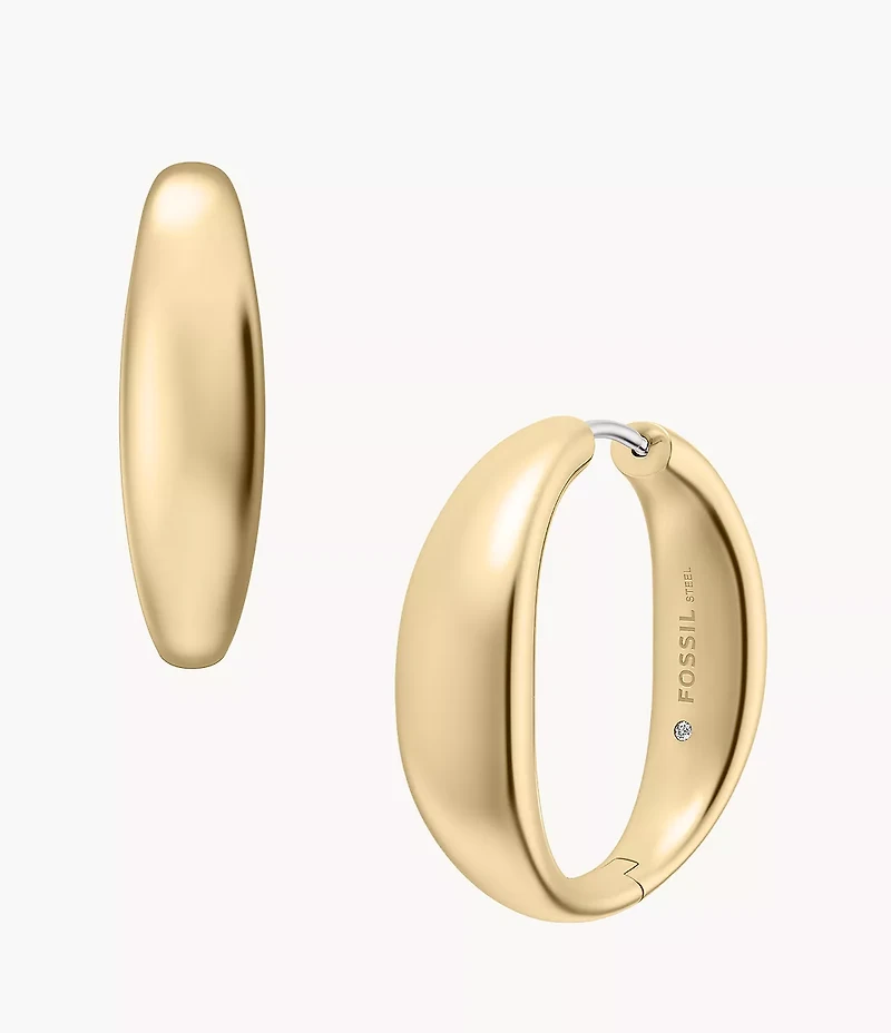 Ellis Domed Collection Large Gold-Tone Stainless Steel Hoop Earrings