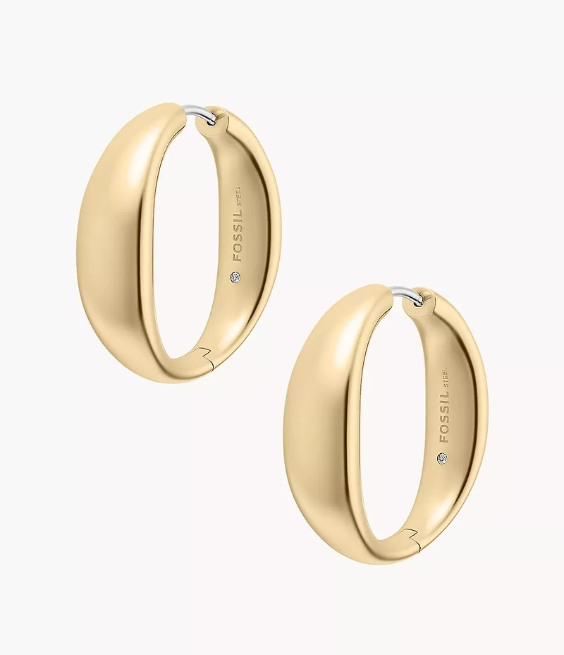 Ellis Domed Collection Large Gold-Tone Stainless Steel Hoop Earrings
