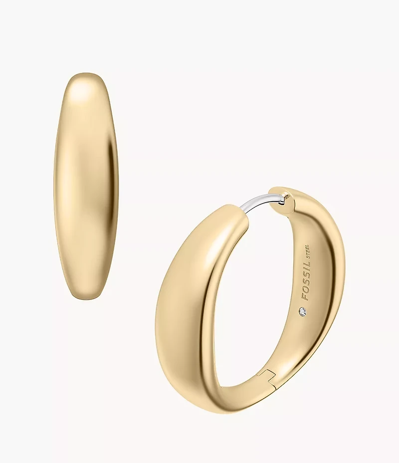 Ellis Domed Collection Large Gold-Tone Stainless Steel Hoop Earrings