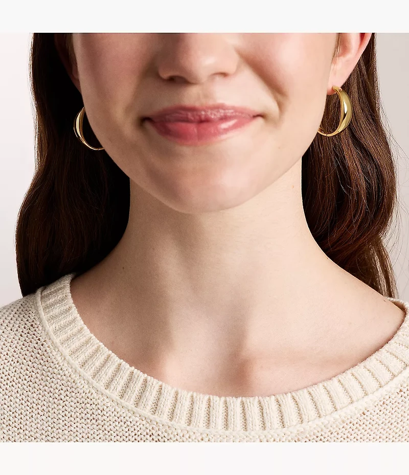 Ellis Domed Collection Large Gold-Tone Stainless Steel Hoop Earrings