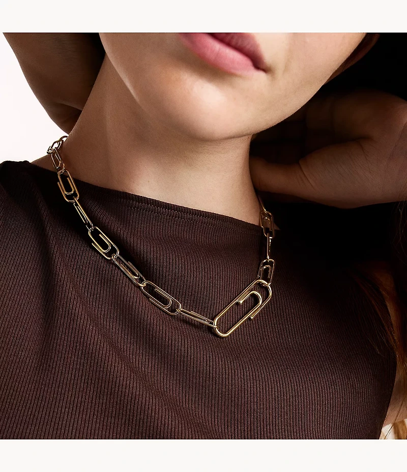 Paperclip Collection Gold-Tone Stainless Steel Chain Necklace