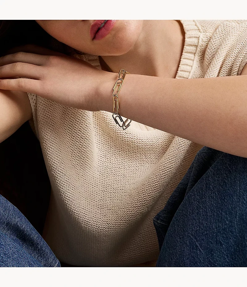 Paperclip Collection Gold-Tone Stainless Steel Chain Bracelet