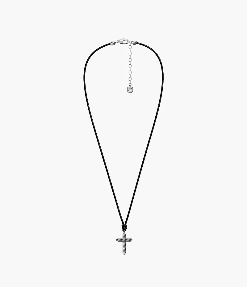 Machine Black Leather Cross Pendant Necklace