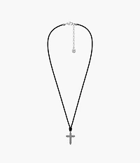 Machine Black Leather Cross Pendant Necklace