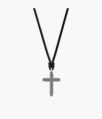Machine Black Leather Cross Pendant Necklace