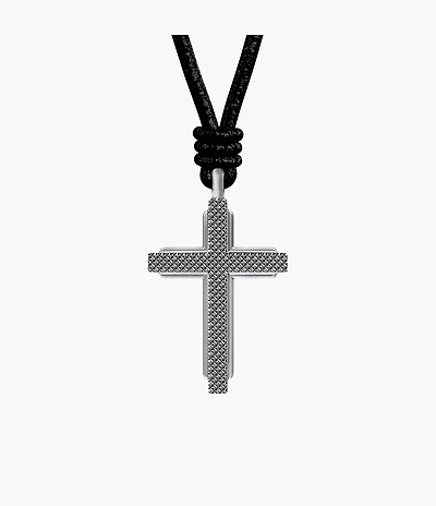 Machine Black Leather Cross Pendant Necklace