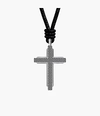 Machine Black Leather Cross Pendant Necklace