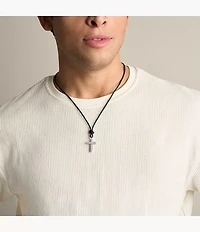 Machine Black Leather Cross Pendant Necklace