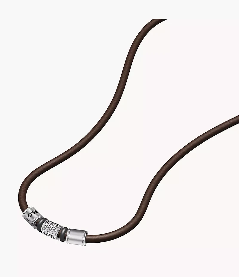 Machine Rondelles Brown Leather Station Necklace