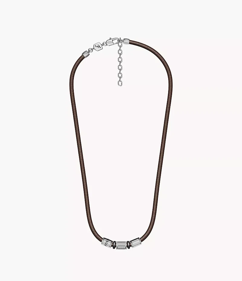 Machine Rondelles Brown Leather Station Necklace