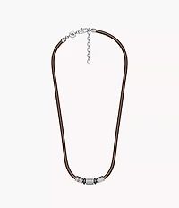 Machine Rondelles Brown Leather Station Necklace