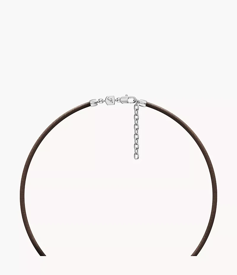 Machine Rondelles Brown Leather Station Necklace