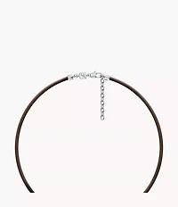 Machine Rondelles Brown Leather Station Necklace