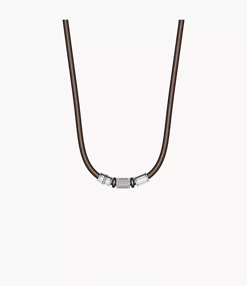 Machine Rondelles Brown Leather Station Necklace