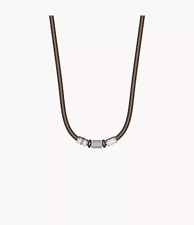 Machine Rondelles Brown Leather Station Necklace