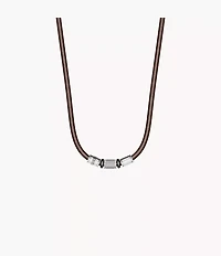 Machine Rondelles Brown Leather Station Necklace