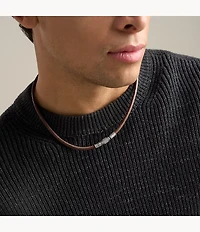Machine Rondelles Brown Leather Station Necklace
