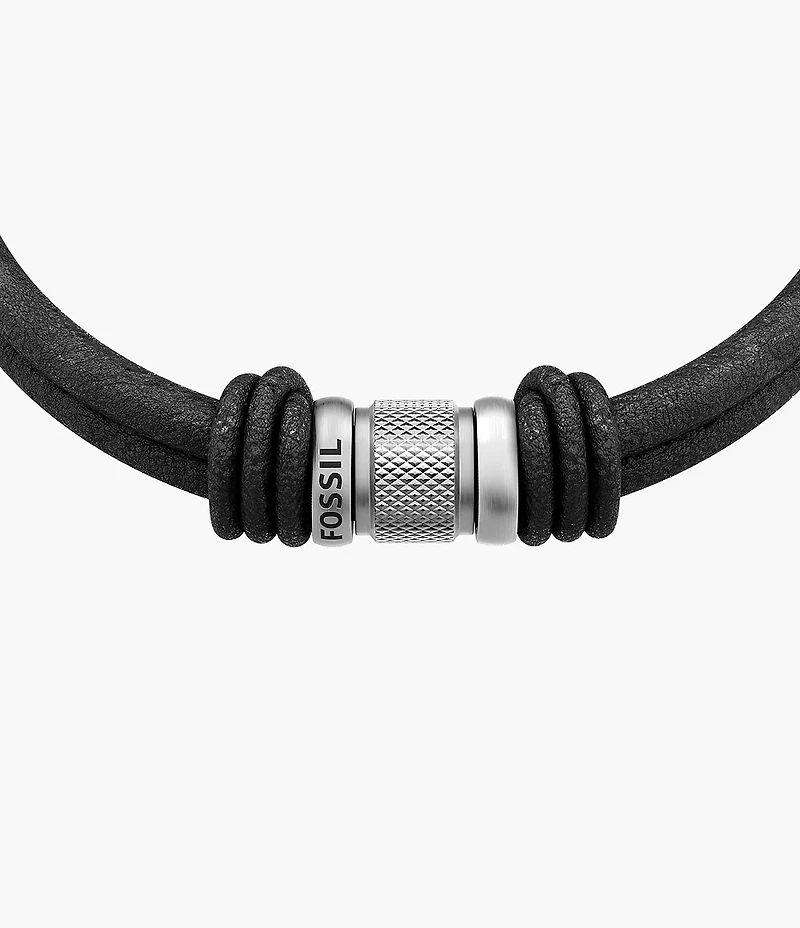 Machine Rondelles Black Leather Multi-Strand Bracelet