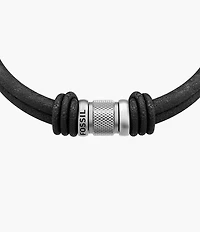 Machine Rondelles Black Leather Multi-Strand Bracelet