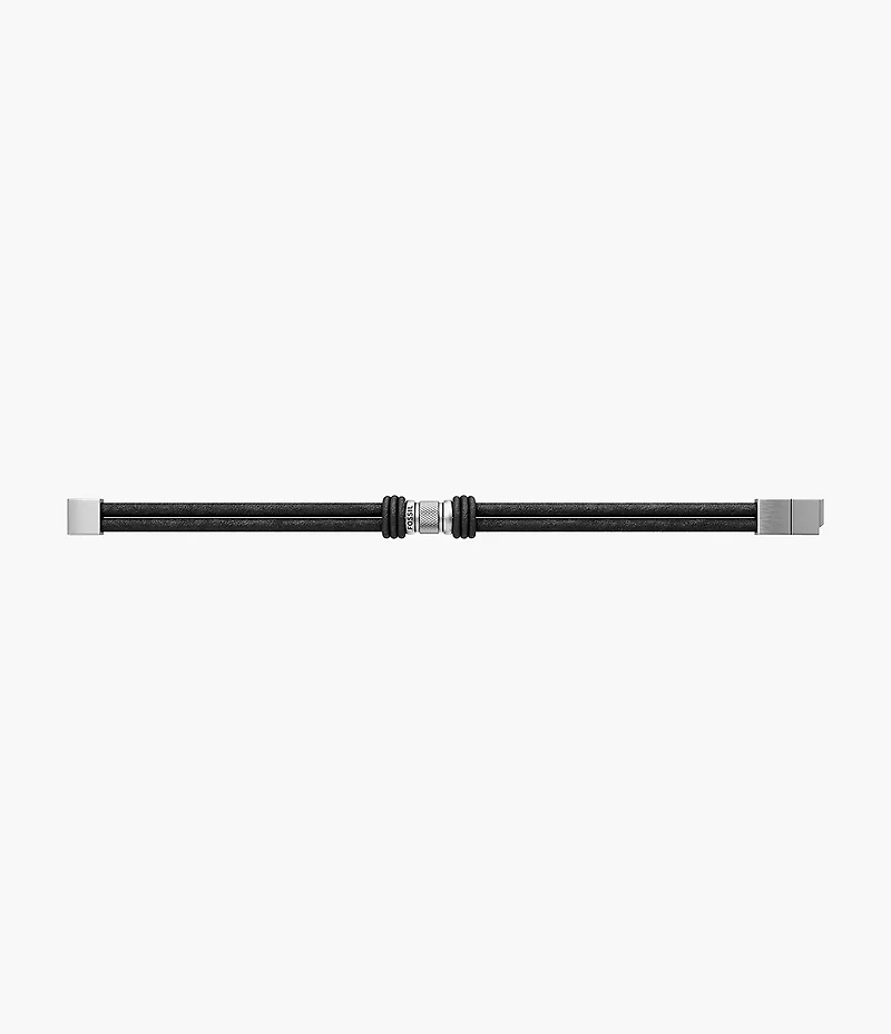 Machine Rondelles Black Leather Multi-Strand Bracelet