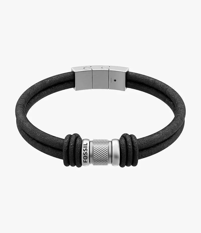 Machine Rondelles Black Leather Multi-Strand Bracelet