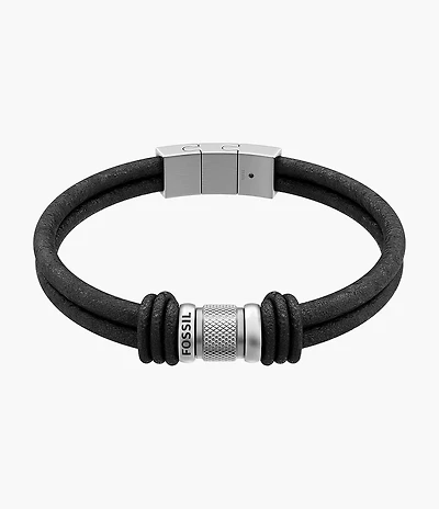 Machine Rondelles Black Leather Multi-Strand Bracelet