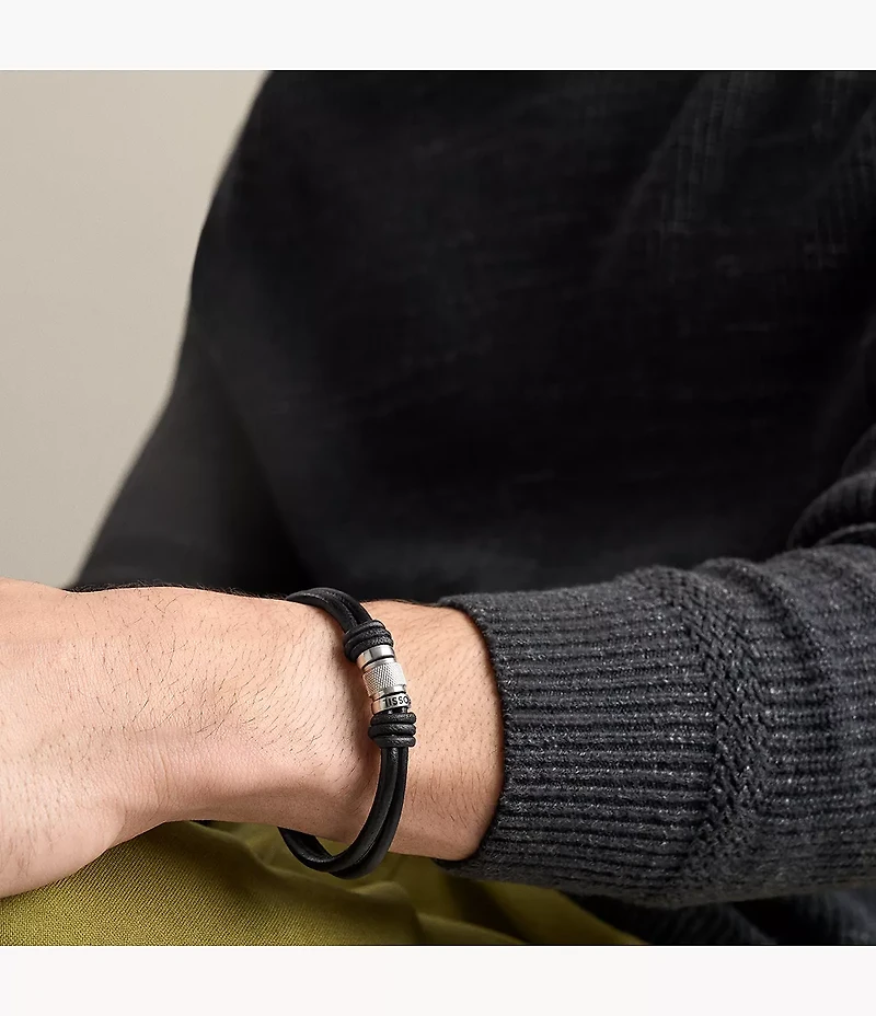 Machine Rondelles Black Leather Multi-Strand Bracelet