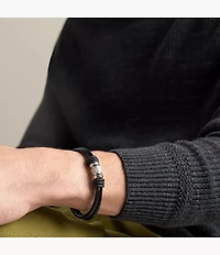 Machine Rondelles Black Leather Multi-Strand Bracelet