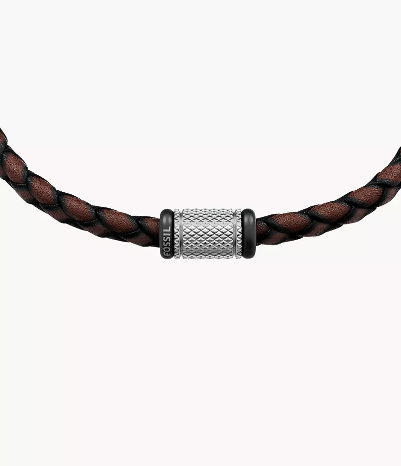 Machine Rondelles Brown Leather Station Bracelet