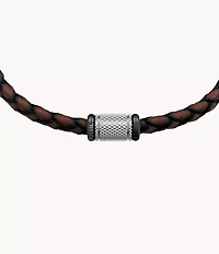 Machine Rondelles Brown Leather Station Bracelet