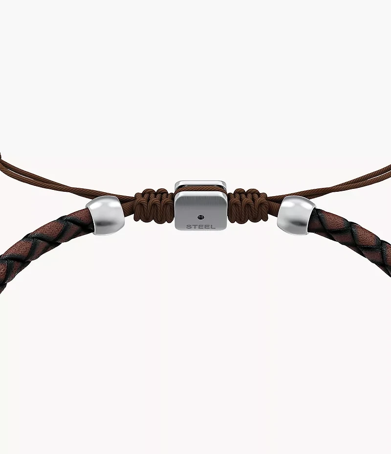 Machine Rondelles Brown Leather Station Bracelet