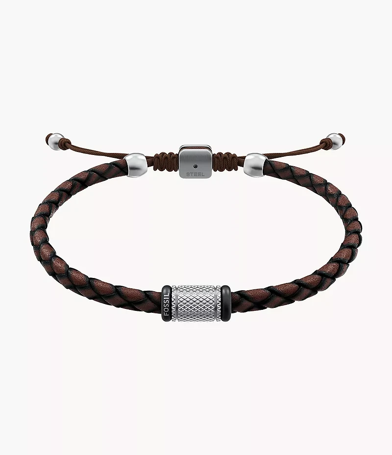 Machine Rondelles Brown Leather Station Bracelet