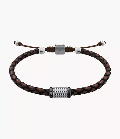 Machine Rondelles Brown Leather Station Bracelet