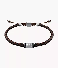 Machine Rondelles Brown Leather Station Bracelet