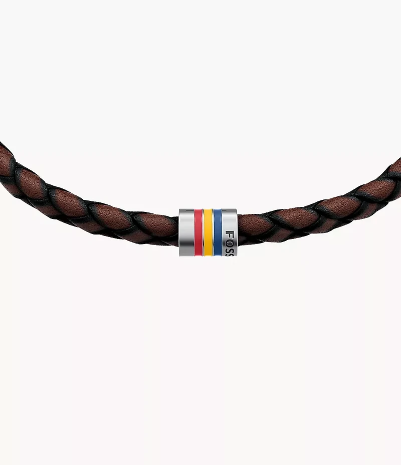 Everett Enamel Brown Leather Station Bracelet
