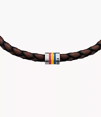 Everett Enamel Brown Leather Station Bracelet