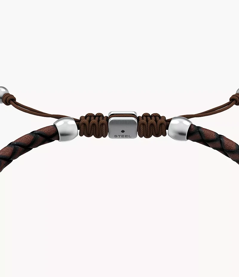 Everett Enamel Brown Leather Station Bracelet