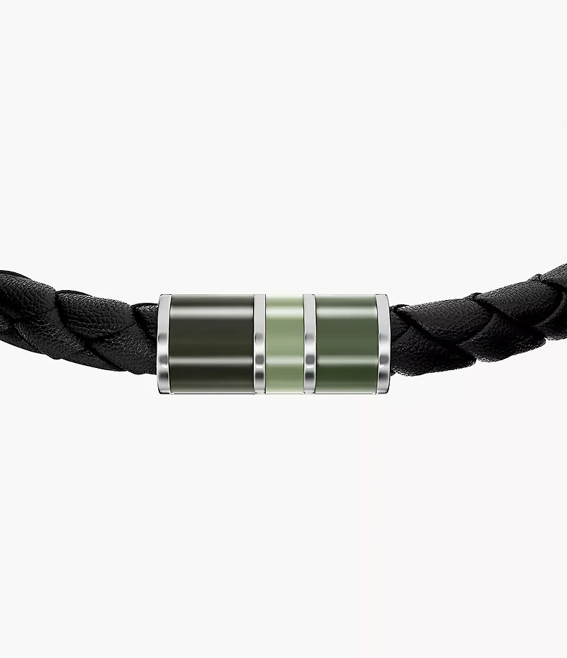 Everett Enamel Black Leather Station Bracelet