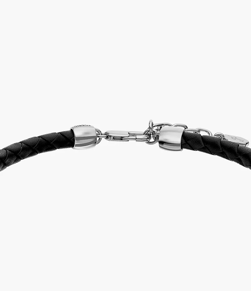 Everett Enamel Black Leather Station Bracelet