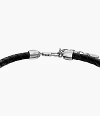 Everett Enamel Black Leather Station Bracelet
