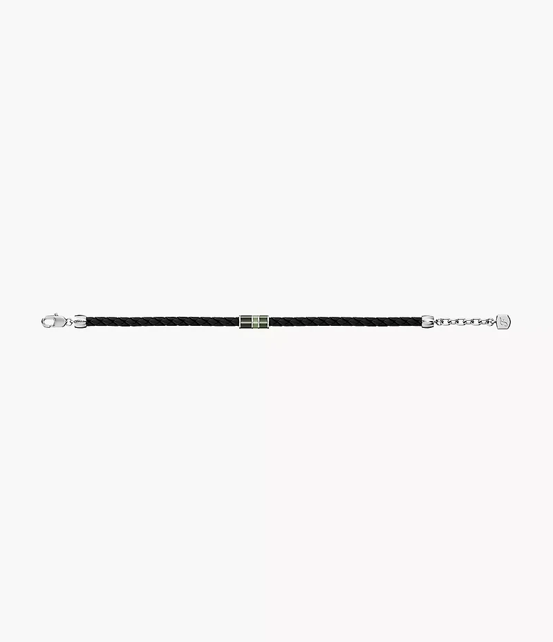 Everett Enamel Black Leather Station Bracelet