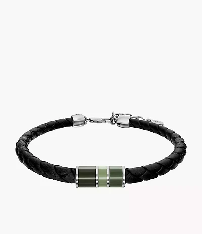 Everett Enamel Black Leather Station Bracelet