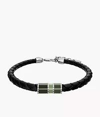 Everett Enamel Black Leather Station Bracelet