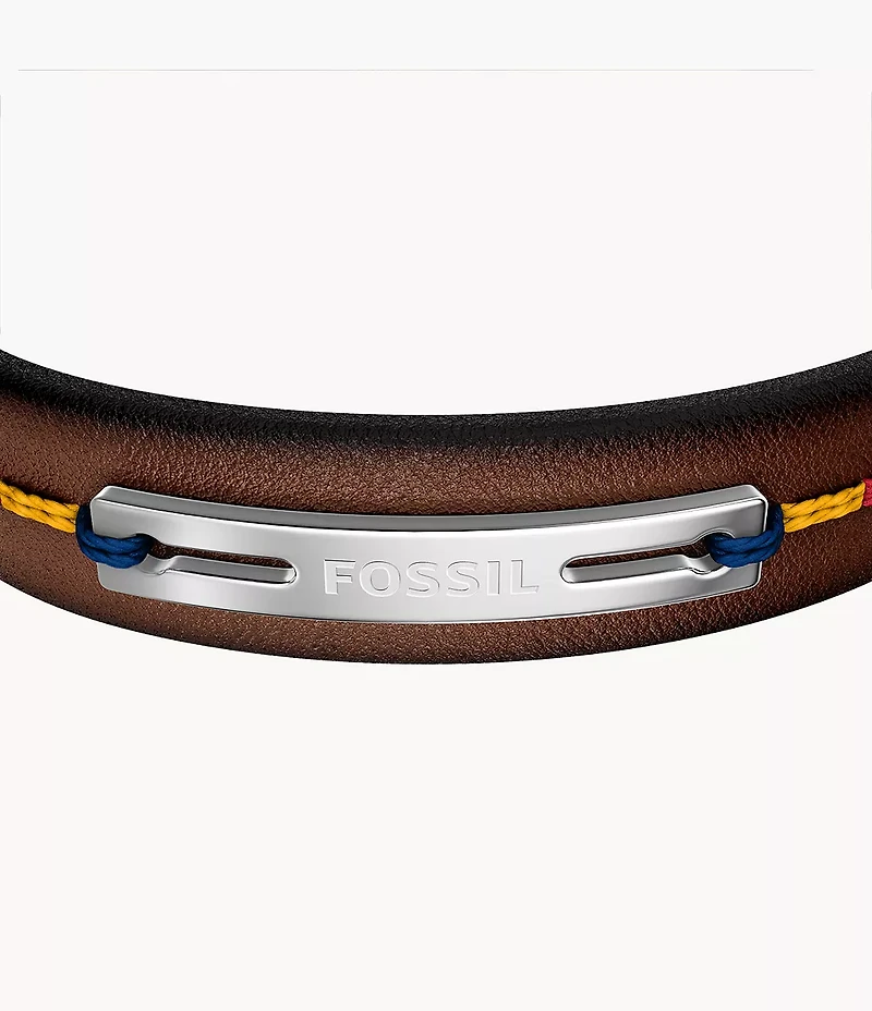 Everett Topstitch Brown Leather Strap Bracelet