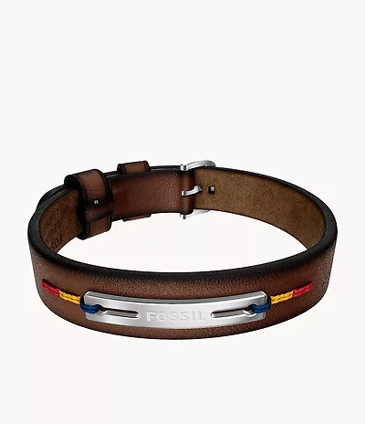 Everett Topstitch Brown Leather Strap Bracelet